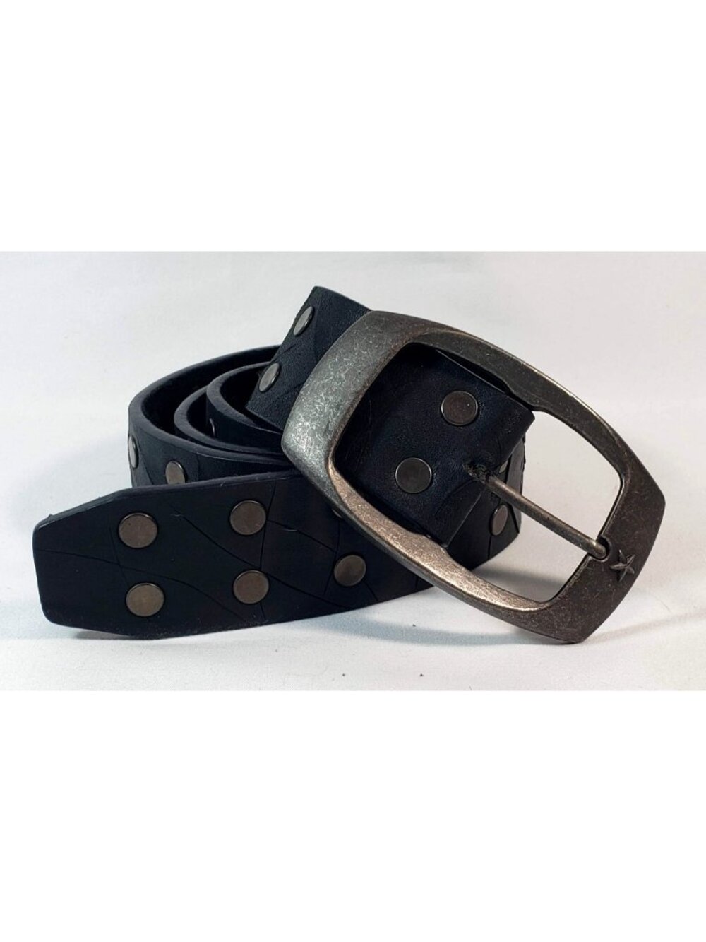 Black Leather Studded Belt XL 45" Unisex Indigo Star Y2K Grunge Biker Western